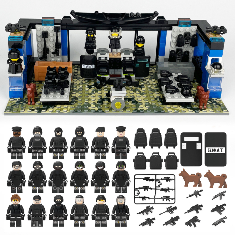 L37 Set Hummer Auto za djecu: mini blokovi, SWAT figurice, oružje i štitovi