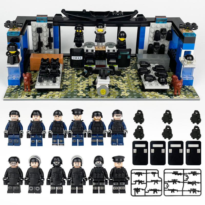L37 Set Hummer Auto za djecu: mini blokovi, SWAT figurice, oružje i štitovi