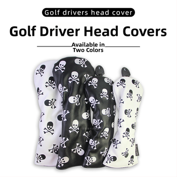 Kryt na golfovú palicu z dreva so vzorom lebky, otočná číselná doska, elastický pás, pre 1/3/5/UT, ochranný kryt, dve farby.