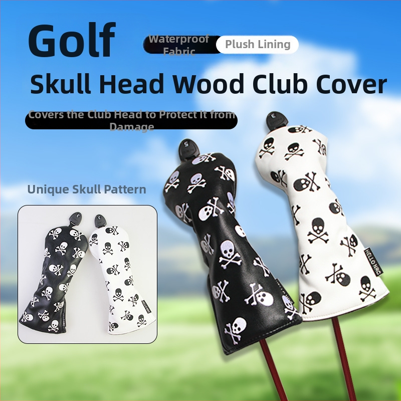 Kryt na golfovú palicu z dreva so vzorom lebky, otočná číselná doska, elastický pás, pre 1/3/5/UT, ochranný kryt, dve farby.