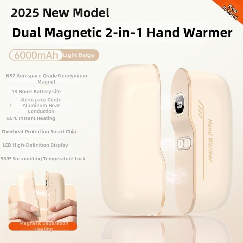 Zahriovač rúk s gradientným dizajnom, dvojitým magnetickým uchopením, odnímateľný 2-v-1 dizajn, digitálny displej, prenosný, kreatívny dar
