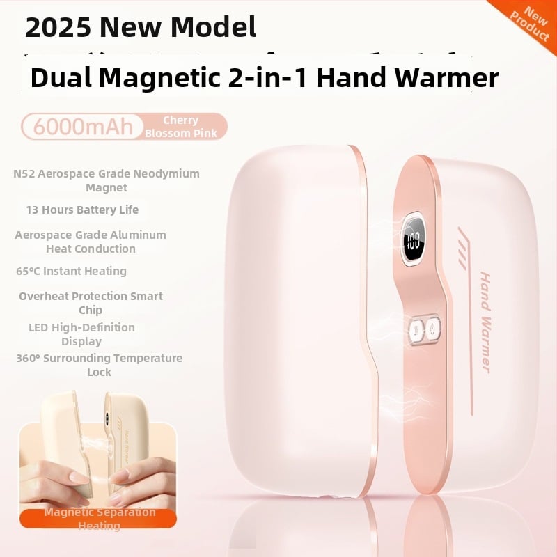 Zahriovač rúk s gradientným dizajnom, dvojitým magnetickým uchopením, odnímateľný 2-v-1 dizajn, digitálny displej, prenosný, kreatívny dar