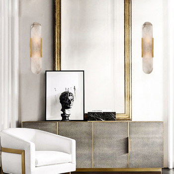 Zidna lampa od čitavog bakra s mramornim završetkom, nordijski stil, postmoderni dizajn, minimalistička noćna lampa za spavaću sobu i hodnik