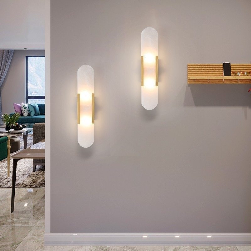 Zidna lampa od čitavog bakra s mramornim završetkom, nordijski stil, postmoderni dizajn, minimalistička noćna lampa za spavaću sobu i hodnik