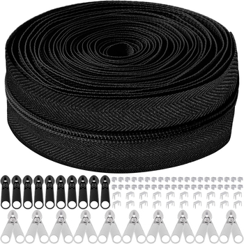 Set de reparații fermoar: 5 kituri, fermoar din nylon de 10 yarzi, 10 mânere de tragere, 10 glisiere cu cap dublu, 60 opritoare superioare și inferioare
