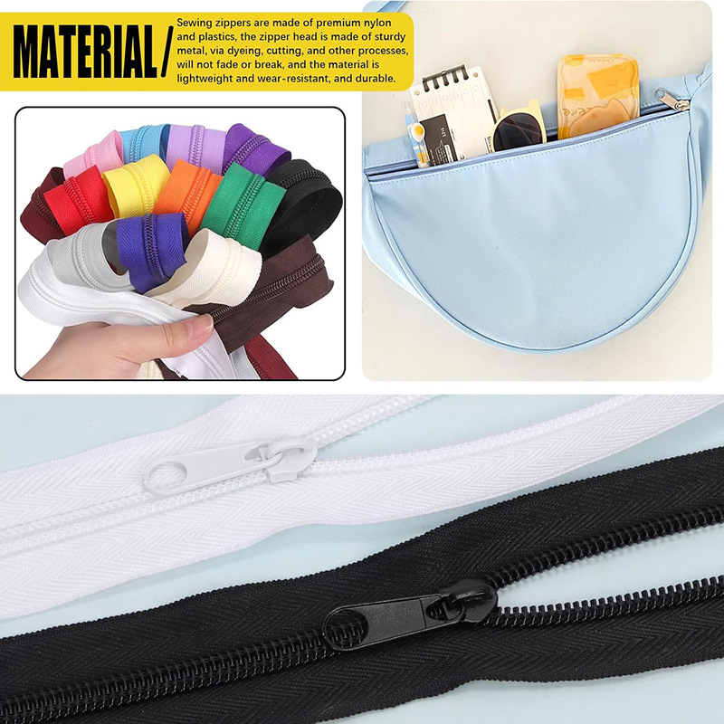 Set de reparații fermoar: 5 kituri, fermoar din nylon de 10 yarzi, 10 mânere de tragere, 10 glisiere cu cap dublu, 60 opritoare superioare și inferioare
