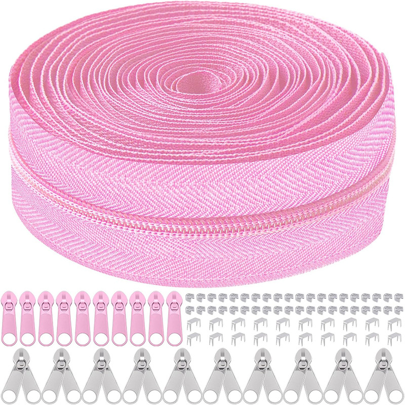 Set de reparații fermoar: 5 kituri, fermoar din nylon de 10 yarzi, 10 mânere de tragere, 10 glisiere cu cap dublu, 60 opritoare superioare și inferioare