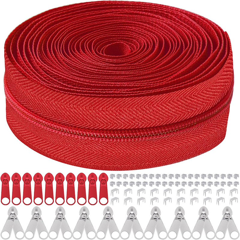 Set de reparații fermoar: 5 kituri, fermoar din nylon de 10 yarzi, 10 mânere de tragere, 10 glisiere cu cap dublu, 60 opritoare superioare și inferioare