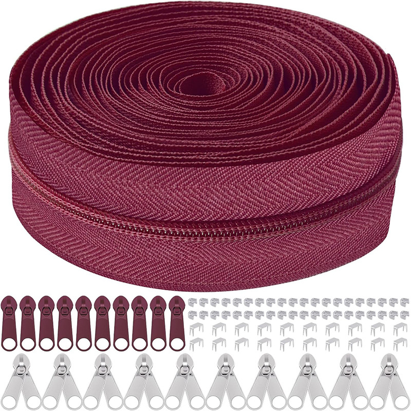 Set de reparații fermoar: 5 kituri, fermoar din nylon de 10 yarzi, 10 mânere de tragere, 10 glisiere cu cap dublu, 60 opritoare superioare și inferioare
