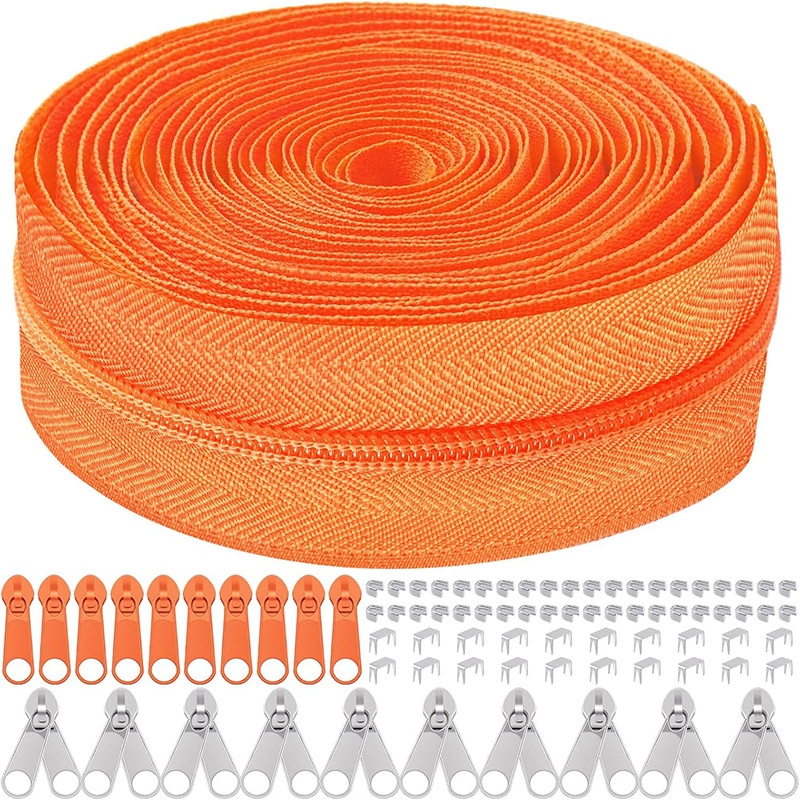 Set de reparații fermoar: 5 kituri, fermoar din nylon de 10 yarzi, 10 mânere de tragere, 10 glisiere cu cap dublu, 60 opritoare superioare și inferioare
