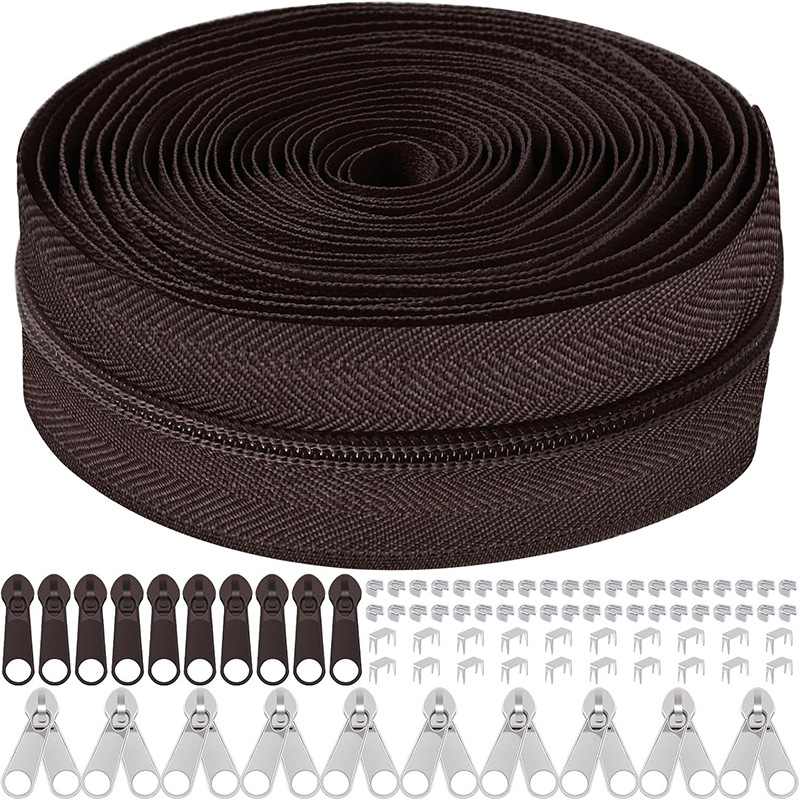 Set de reparații fermoar: 5 kituri, fermoar din nylon de 10 yarzi, 10 mânere de tragere, 10 glisiere cu cap dublu, 60 opritoare superioare și inferioare