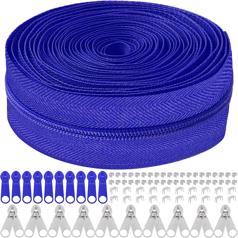 Set de reparații fermoar: 5 kituri, fermoar din nylon de 10 yarzi, 10 mânere de tragere, 10 glisiere cu cap dublu, 60 opritoare superioare și inferioare