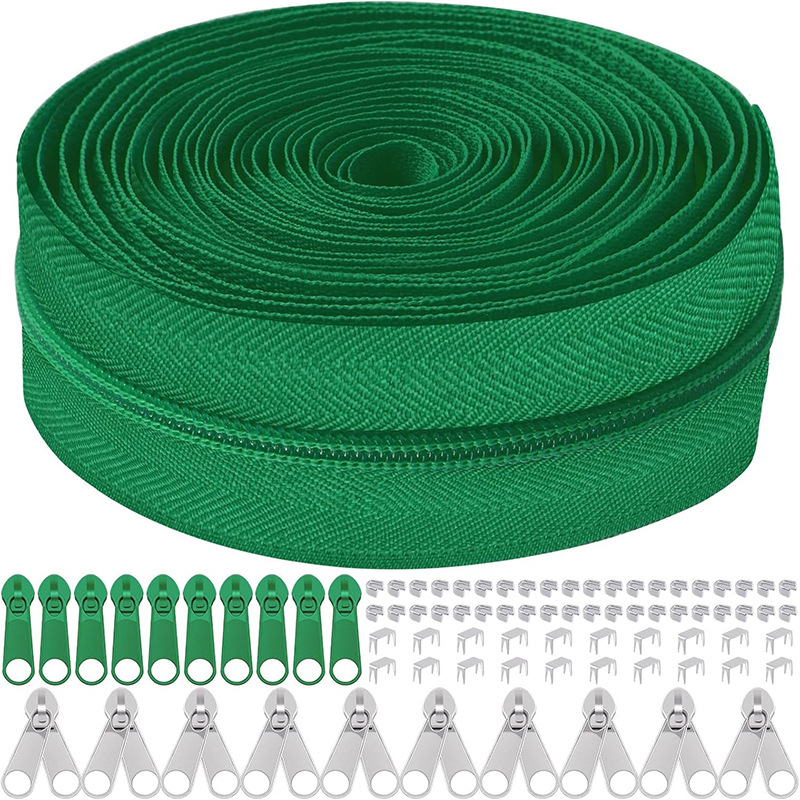Set de reparații fermoar: 5 kituri, fermoar din nylon de 10 yarzi, 10 mânere de tragere, 10 glisiere cu cap dublu, 60 opritoare superioare și inferioare