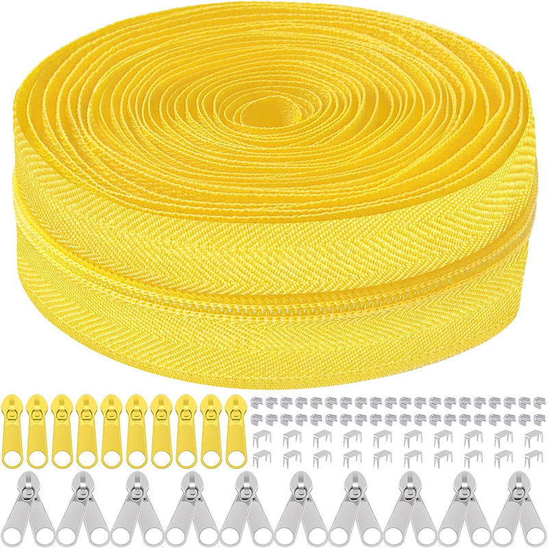 Set de reparații fermoar: 5 kituri, fermoar din nylon de 10 yarzi, 10 mânere de tragere, 10 glisiere cu cap dublu, 60 opritoare superioare și inferioare