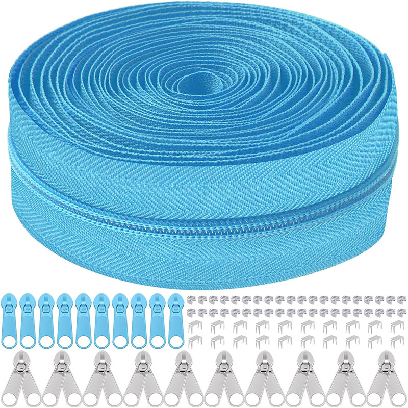 Set de reparații fermoar: 5 kituri, fermoar din nylon de 10 yarzi, 10 mânere de tragere, 10 glisiere cu cap dublu, 60 opritoare superioare și inferioare