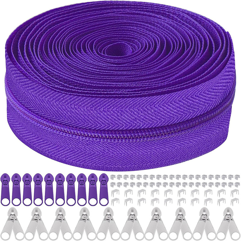 Set de reparații fermoar: 5 kituri, fermoar din nylon de 10 yarzi, 10 mânere de tragere, 10 glisiere cu cap dublu, 60 opritoare superioare și inferioare