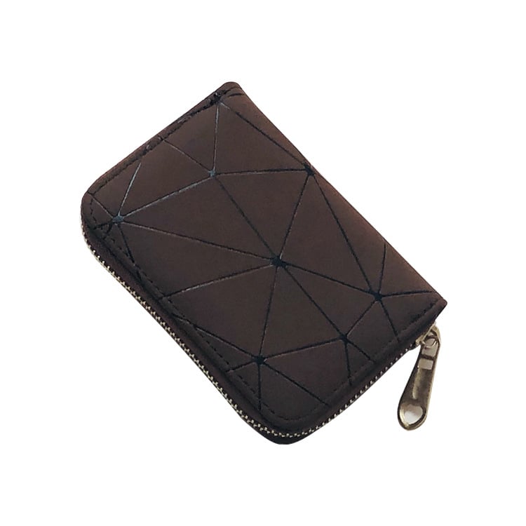 Port-card în stil coreean, cu model pătrat quiltat în formă de diamant, multiple compartimente pentru carduri și buzunar cu fermoar pentru monede, destinat femeilor