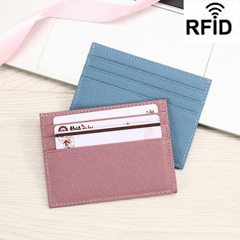 Портфейл за карти от първокласна телешка кожа с RFID защита, унисекс, множество отделения, истинска кожа, за кредитни и банкови карти
