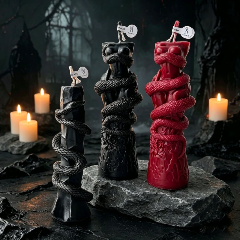Halloween kígyó alakú illatgyertyák, otthoni retro hangulat, luxusos ünnepi ajándék, kígyó alakú oszlopgyertyák