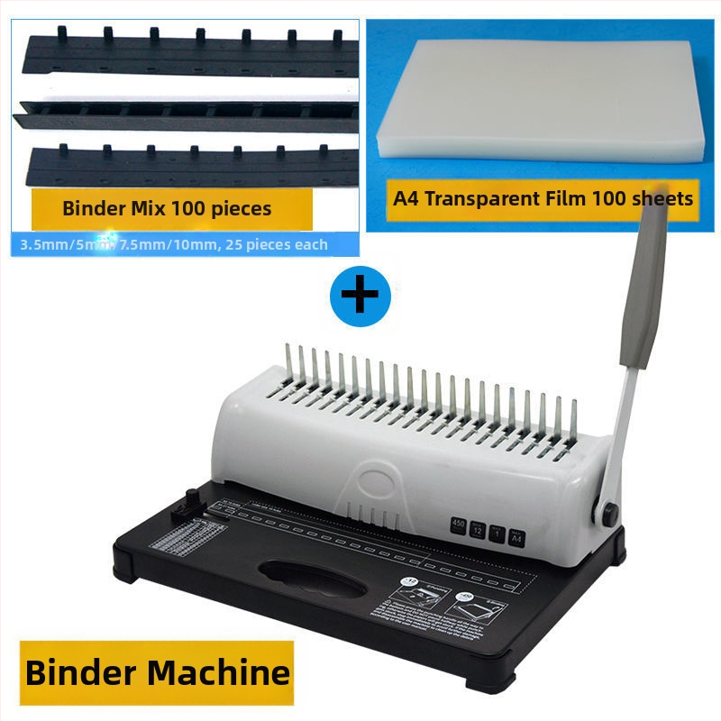 Ručná zväzovacia mašina s 21 dierami, typ hrebeň (comb), pre dokumenty formátu A3/A4, s gumovou sponou