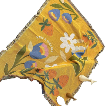 Prilagođeni Jacquard pamuk ili poli-pamuk materijal, plažni ručnik/deka s četverostrukim resicama, prenosiv, velika veličina