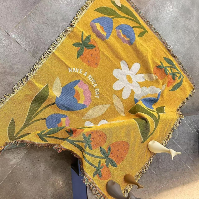 Prilagođeni Jacquard pamuk ili poli-pamuk materijal, plažni ručnik/deka s četverostrukim resicama, prenosiv, velika veličina
