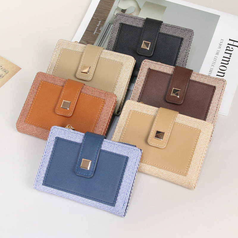 Nova linija na skladištu: ženski novčanik s dizajnom color-block, korejsko-japanski street style, svježe i svestrano, kratki bifold novčanik za žene