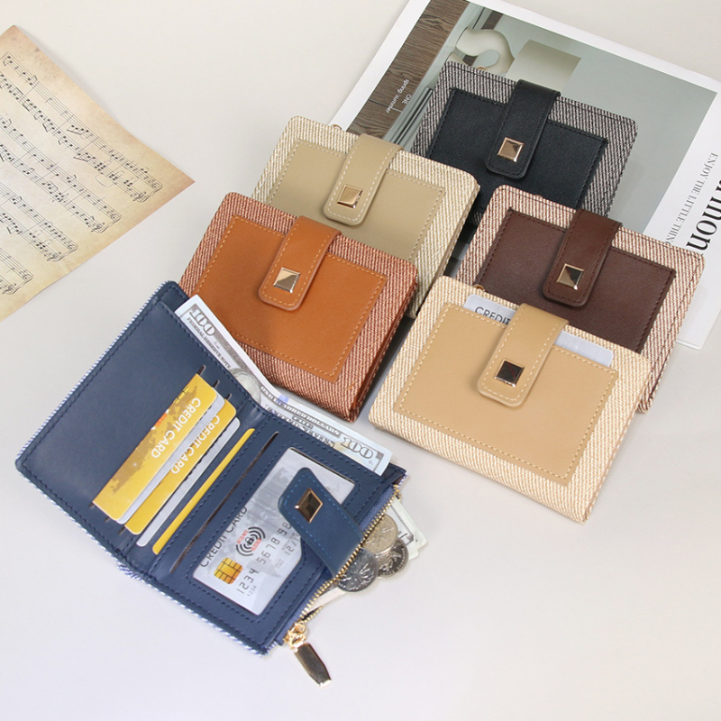 Nova linija na skladištu: ženski novčanik s dizajnom color-block, korejsko-japanski street style, svježe i svestrano, kratki bifold novčanik za žene