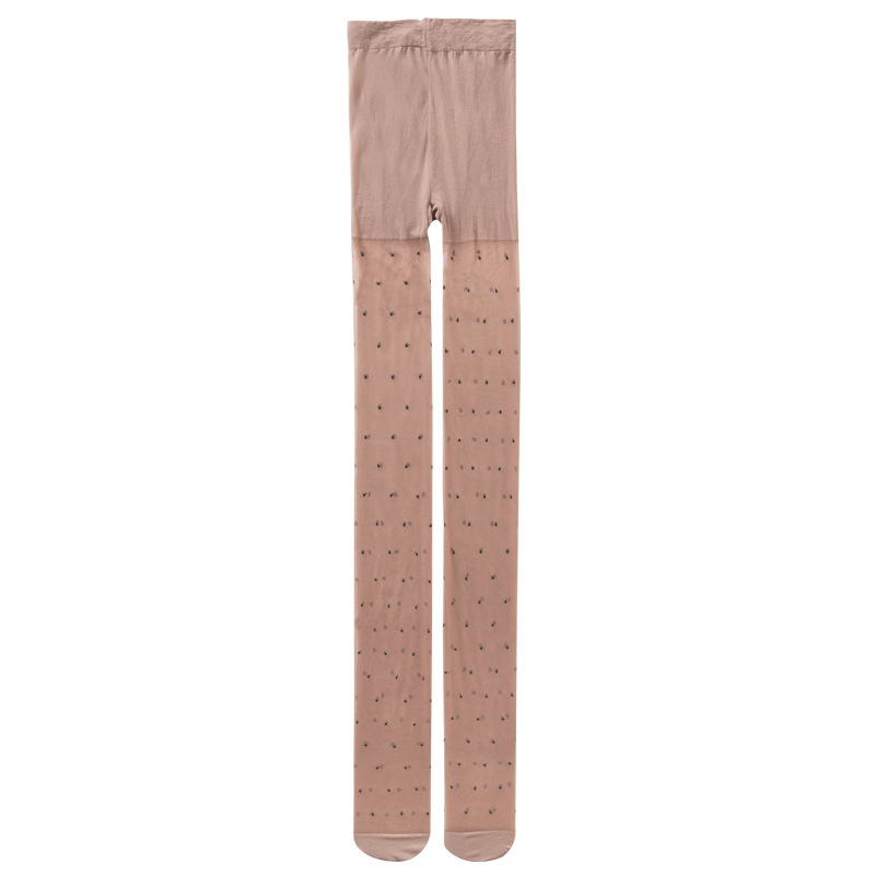 Barna pöttyös női harisnya, vékony, szakadás elleni, Y2K retro jacquard mintázat, tavasz–őszre