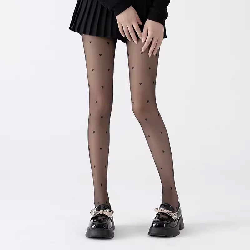 Barna pöttyös női harisnya, vékony, szakadás elleni, Y2K retro jacquard mintázat, tavasz–őszre