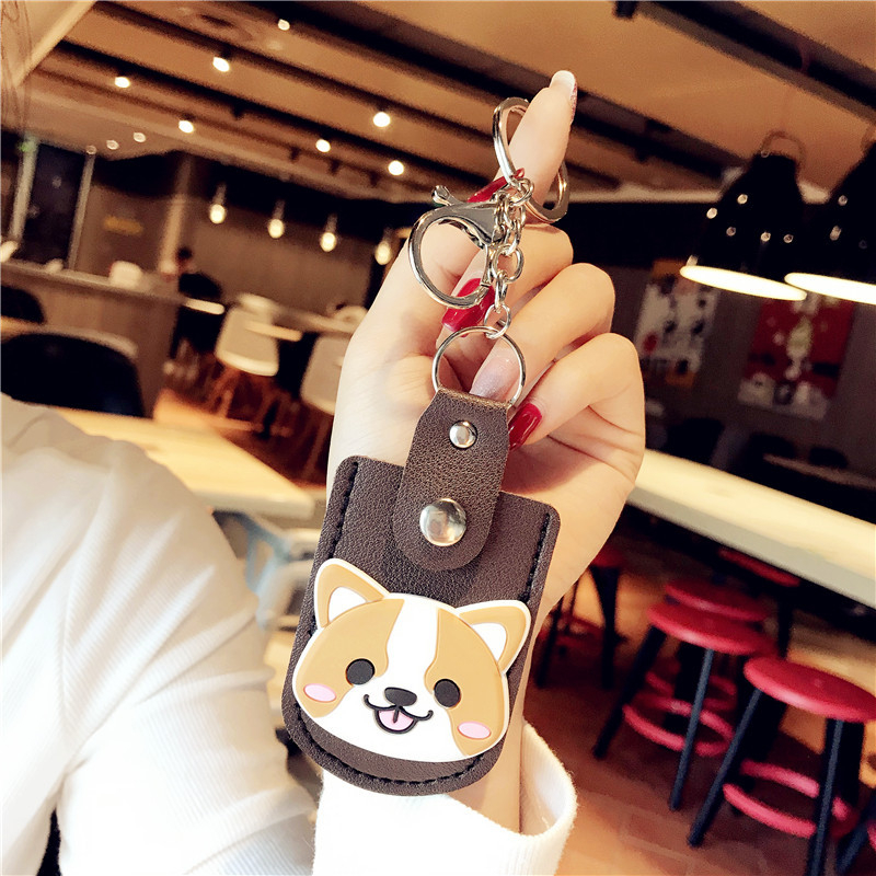 Сладък картодържател и ключодържател с дизайн на куче в стил карикатура, мини правоъглен държач за карта във форма на капка вода