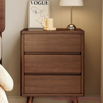 Nočná skrinka v orechovej farbe, drevený úložný kabinet do spálne, moderný minimalistický dizajn