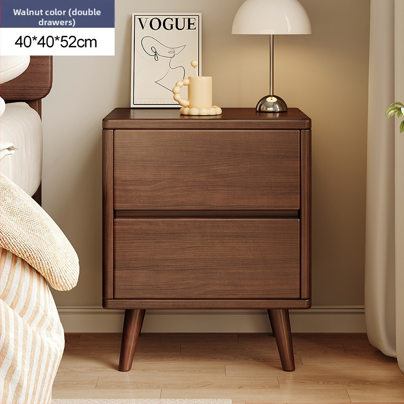 Nočná skrinka v orechovej farbe, drevený úložný kabinet do spálne, moderný minimalistický dizajn