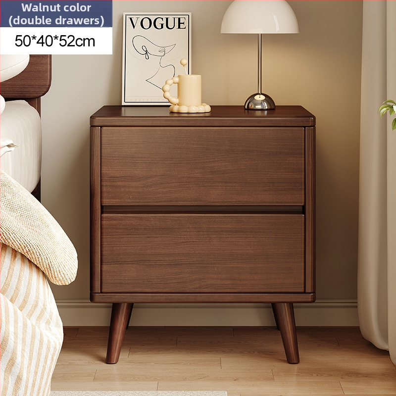 Nočná skrinka v orechovej farbe, drevený úložný kabinet do spálne, moderný minimalistický dizajn
