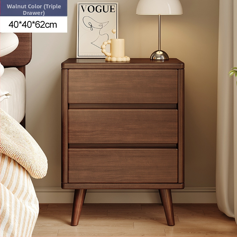 Nočná skrinka v orechovej farbe, drevený úložný kabinet do spálne, moderný minimalistický dizajn