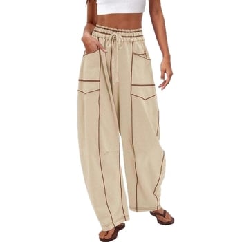 Pantaloni evazați largi pentru femei, casual, vară, talie cu șnur
