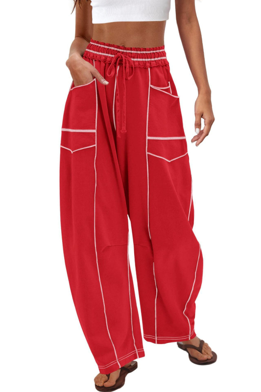 Pantaloni evazați largi pentru femei, casual, vară, talie cu șnur