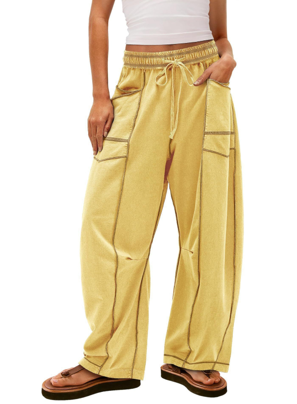Pantaloni evazați largi pentru femei, casual, vară, talie cu șnur