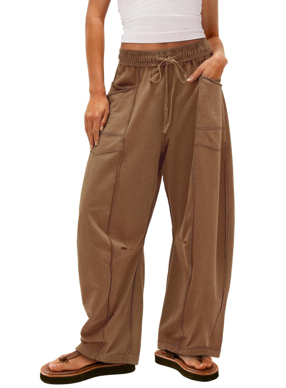 Pantaloni evazați largi pentru femei, casual, vară, talie cu șnur