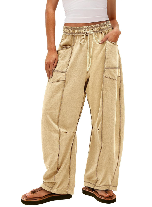 Pantaloni evazați largi pentru femei, casual, vară, talie cu șnur