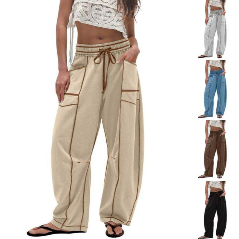 Pantaloni evazați largi pentru femei, casual, vară, talie cu șnur