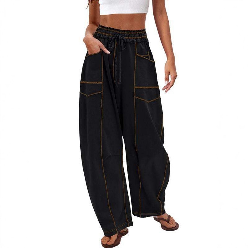 Pantaloni evazați largi pentru femei, casual, vară, talie cu șnur