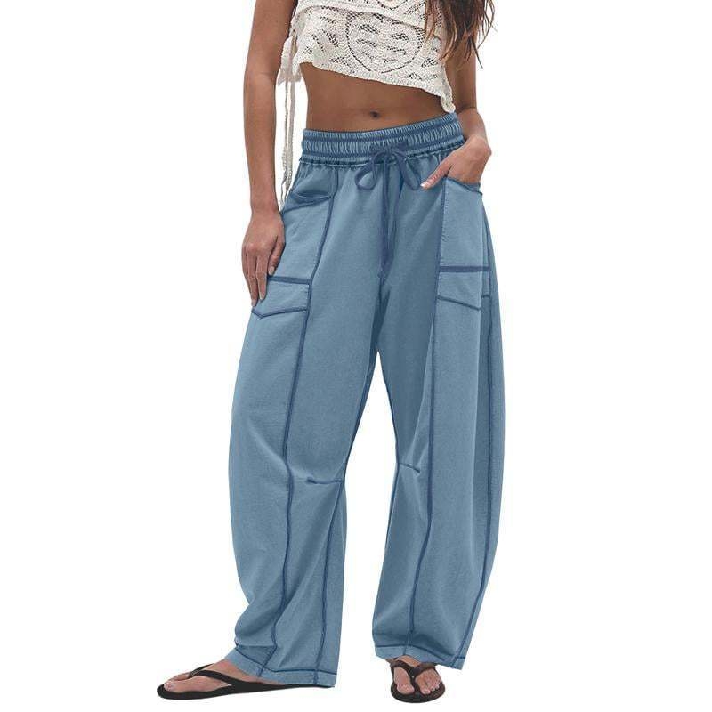 Pantaloni evazați largi pentru femei, casual, vară, talie cu șnur