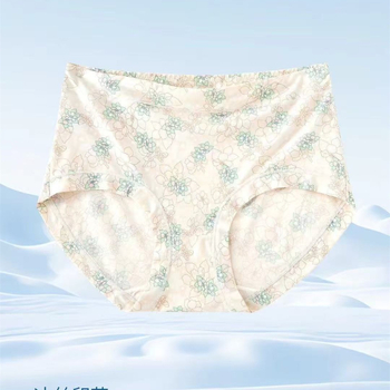 Q072 Ženske gaćice sa srednjim strukom od ledenog svile s prints, udobne, prozračne, brzo se suše, plus veličina, ljeto