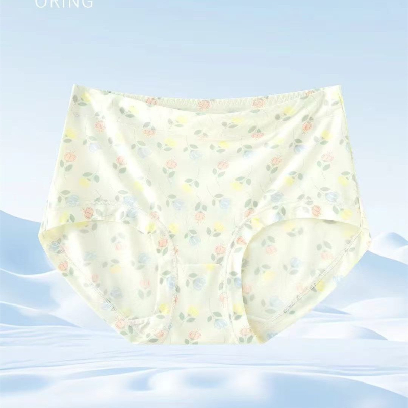 Q072 Ženske gaćice sa srednjim strukom od ledenog svile s prints, udobne, prozračne, brzo se suše, plus veličina, ljeto