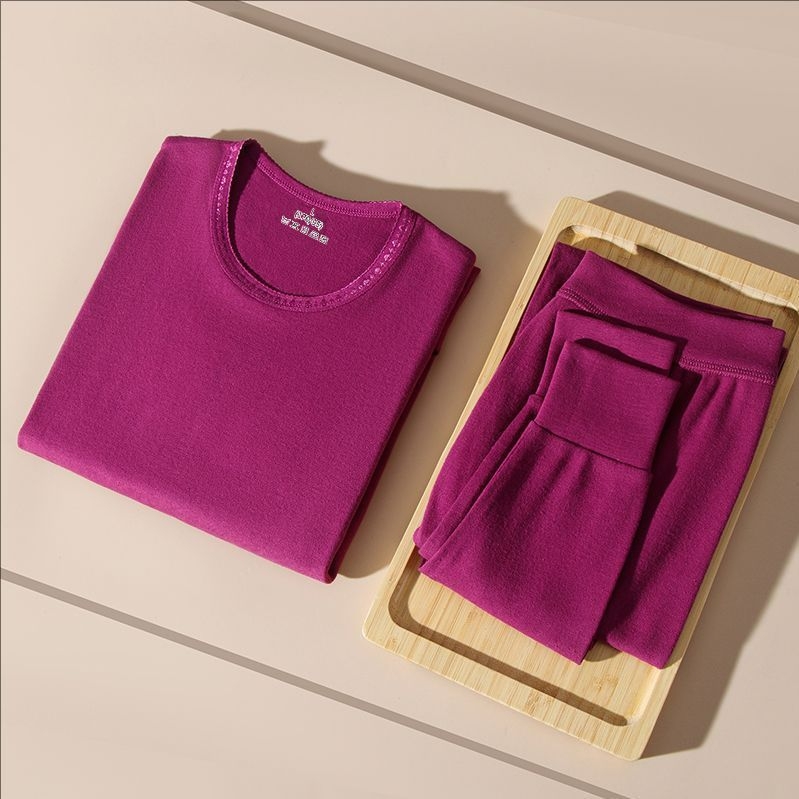 Unisex βαμβακερό σετ θερμικών εσωρούχων για φθινοπωρο-χειμώνα — χοντρό πλεκτό τοπ με μακριά μανίκια και παντελόνια, στρογγυλή λαιμόκοψη