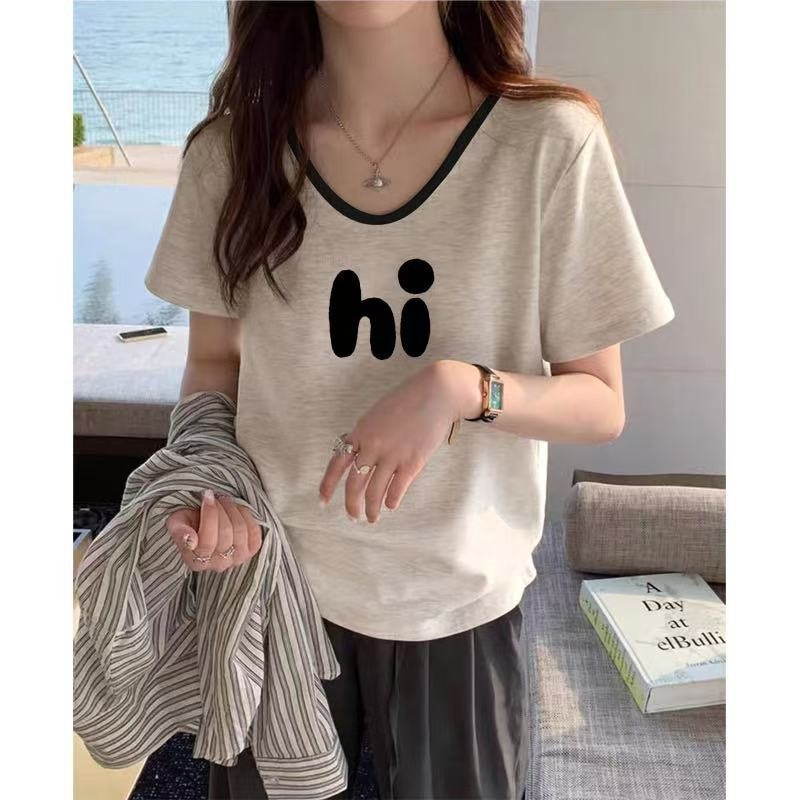 Ženski T‑shirt za plus veličinu, pamuk, color-block, V-izrez, kratki rukavi, slobodan kroj, retro svakodnevni top