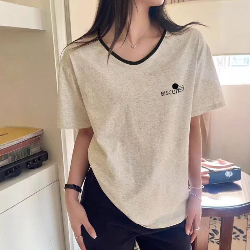 Ženski T‑shirt za plus veličinu, pamuk, color-block, V-izrez, kratki rukavi, slobodan kroj, retro svakodnevni top
