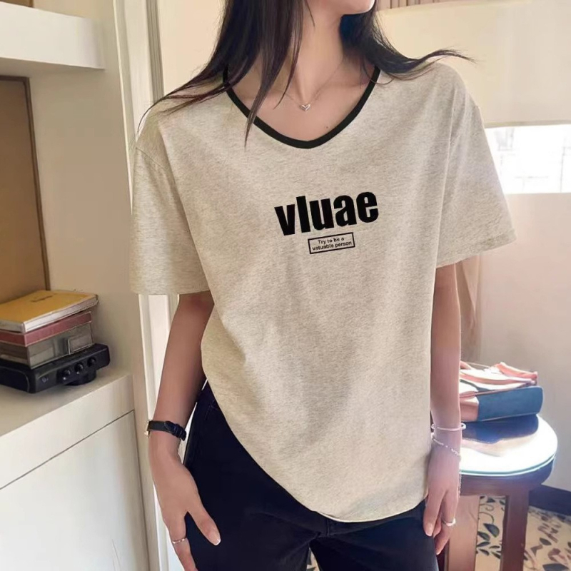 Ženski T‑shirt za plus veličinu, pamuk, color-block, V-izrez, kratki rukavi, slobodan kroj, retro svakodnevni top