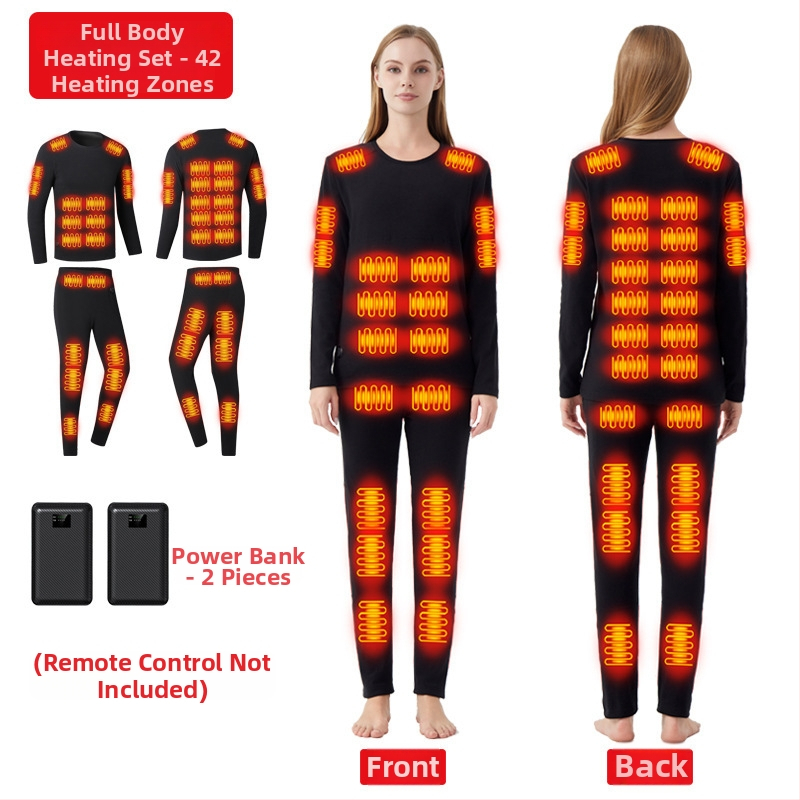 Zimski termalni komplet s 42 zonama grijanja, debelo grijano donje rublje i hlače, unisex, plus veličina
